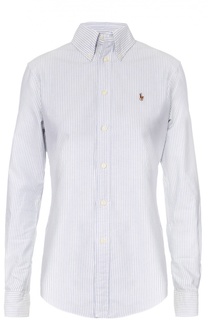 Хлопковая блуза в полоску с вышитым логотипом бренда Polo Ralph Lauren