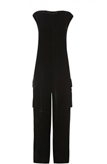 Бархатный комбинезон в пол с накладными карманами Rick Owens