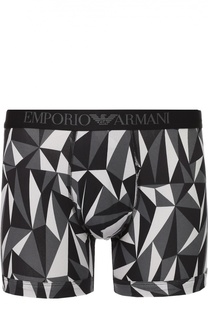 Хлопковые боксеры с широкой контрастной резинкой Emporio Armani