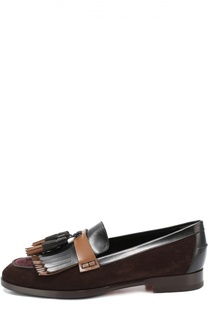 Замшевые лоферы с бахромой и кисточками Santoni