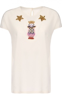 Шелковый топ прямого кроя с декоративной вышивкой Dolce &amp; Gabbana