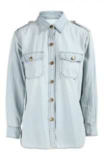 Джинсовая блуза прямого кроя с накладными карманами и погонами Current/Elliott