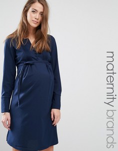 Платье для беременных с пуговицами и отделкой Mamalicious Maternity - Темно-синий Mama.Licious
