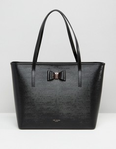 Кожаная сумка-тоут с бантиком и штрихованной отделкой Ted Baker - Черный
