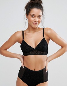 Сетчатый бюстгальтер в горошек с треугольными чашечками Monki - Черный