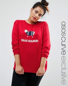 Новогодний джемпер с овцой ASOS CURVE - Красный