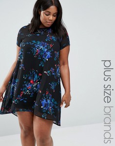 Свободное платье с цветочным принтом и полупрозрачными вставками AX Paris Plus - Черный