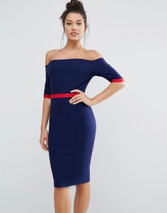 Платье-футляр с открытыми плечами и вставками Vesper - Темно-синий