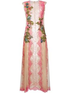 кружевное платье с вышитыми цветами Alberta Ferretti