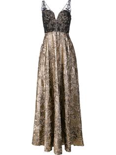 sheer detailing metallic dress Badgley Mischka