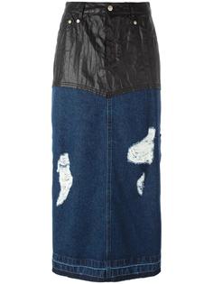 длинная джинсовая юбка со вставкой под кожу Steve J &amp; Yoni P