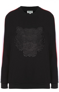 Хлопковый свитшот с контрастной отделкой и вышивкой в виде тигра Kenzo