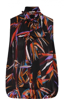 Шелковый топ с воротником-аскот и контрастным принтом Emilio Pucci
