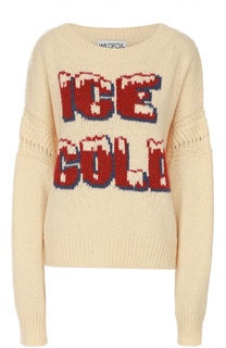 Пуловер с удлиненным рукавом и контрастной надписью Wildfox