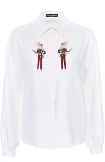 Шелковая блуза прямого кроя с контрастной вышивкой Dolce &amp; Gabbana