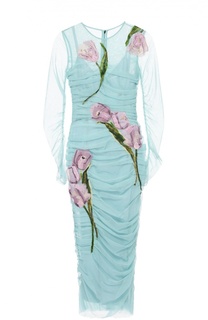 Драпированное платье-футляр с цветочной отделкой Dolce &amp; Gabbana