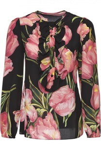 Шелковая блуза прямого кроя с цветочным принтом Dolce &amp; Gabbana
