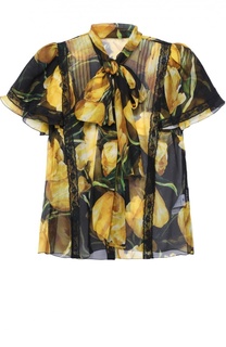 Шелковая блуза с коротким рукавом и воротником аскот Dolce &amp; Gabbana