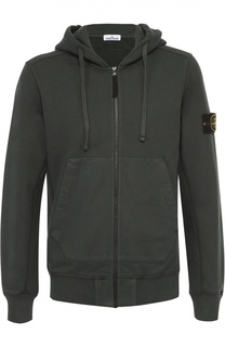 Хлопковая толстовка на молнии с капюшоном Stone Island