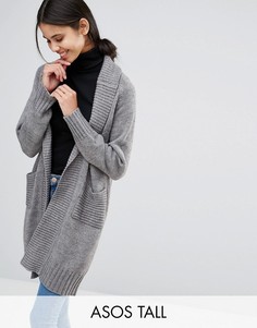 Пальто-кардиган со спинкой в рубчик ASOS TALL - Серый