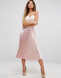 PrettyLittleThing Satin Pleated Skirt - Розовый