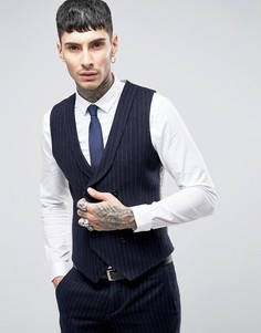 Жилет суперузкого кроя в тонкую полоску Noose & Monkey - Темно-синий