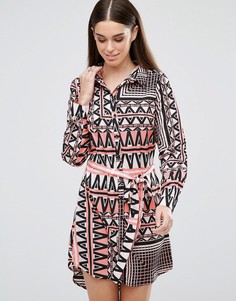 Платье-рубашка с принтом и поясом AX Paris - Розовый