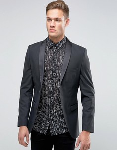 Пиджак-смокинг слим с атласными лацканами Selected Homme - Черный