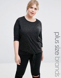 Трикотажный топ с узелком спереди Junarose - Черный