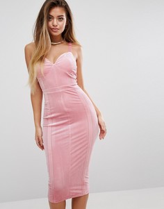 Бархатное платье с формованными чашечками PrettyLittleThing - Розовый