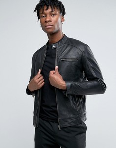 Кожаная байкерская куртка Selected Homme - Черный