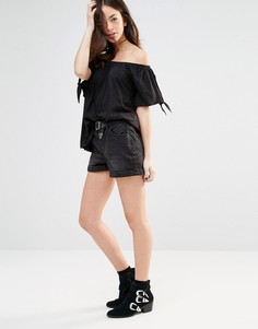 Джинсовые шорты с завышенной талией New Look - Черный
