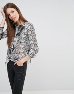 Блузка с принтом и разрезом спереди Sisley - Черный