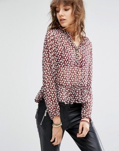 Полупрозрачная блузка с баской Maison Scotch - Красный
