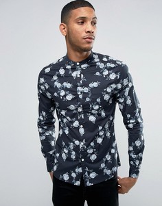 Черная суперузкая рубашка с принтом роз ASOS - Черный