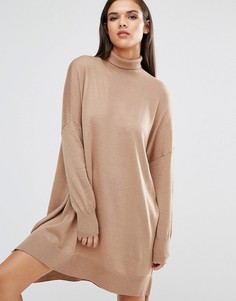 Трикотажное платье с воротником поло Selected - Кремовый