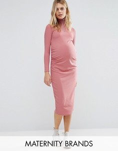 Платье миди для беременных в рубчик с молнией Bluebelle Maternity - Розовый