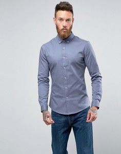 Синяя облегающая рубашка из саржи ASOS - Синий
