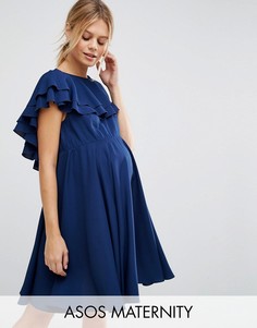 Приталенное платье мини с глубоким вырезом сзади ASOS Maternity - Синий