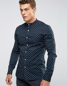 Темно-синяя рубашка скинни в горошек с воротником на пуговице ASOS - Темно-синий