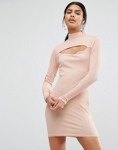 Облегающее платье с высокой горловиной и вырезом Daisy Street - Розовый