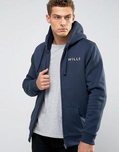 Худи на молнии с подкладкой из искусственного меха и принтом сзади Jack Wills Whitelaw - Темно-синий