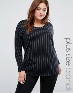 Тканый топ в тонкую полоску с длинными рукавами Junarose - Черный