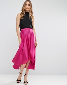 Атласная юбка миди с разрезами ASOS - Розовый