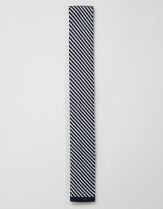 Вязаный галстук в диагональную полоску 7X - Темно-синий