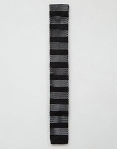 Вязаный галстук в полоску 7X - Черный