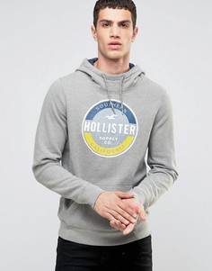 Серый худи через голову с контрастными рукавами, капюшоном и логотипом Hollister - Серый