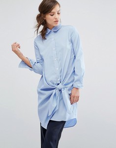 Платье-рубашка в тонкую полоску с завязкой спереди Parallel Lines - Синий