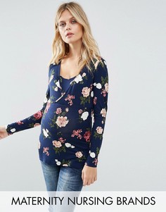Лонгслив для беременных и кормящих с цветочным принтом и запахом Mamalicious - Мульти Mama.Licious