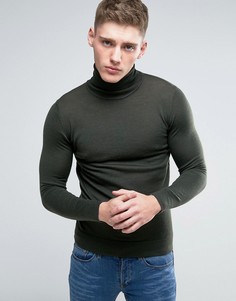 Джемпер из мериносовой шерсти цвета хаки с отворачивающимся воротом Lindbergh - Зеленый